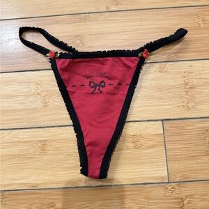 NWOT Vive Maria red thong with black trim logo and bow Size M #coquette